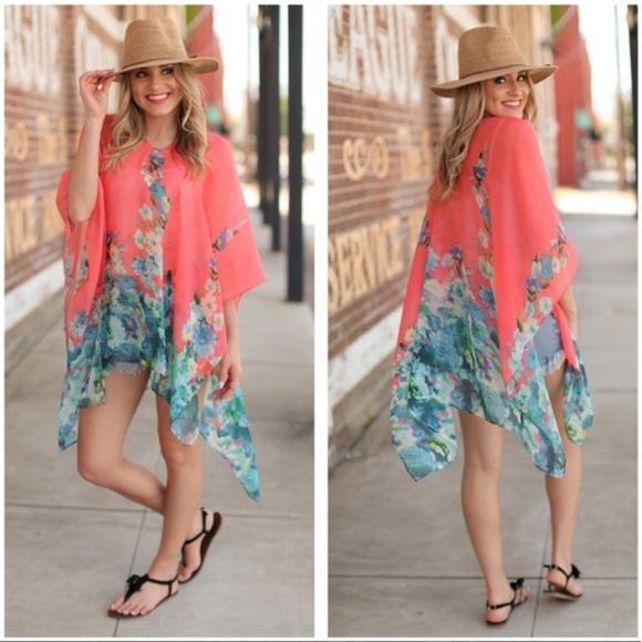 Infinity Raine Accessories - LAST ONE! Coral Floral Chiffon Cover-Up